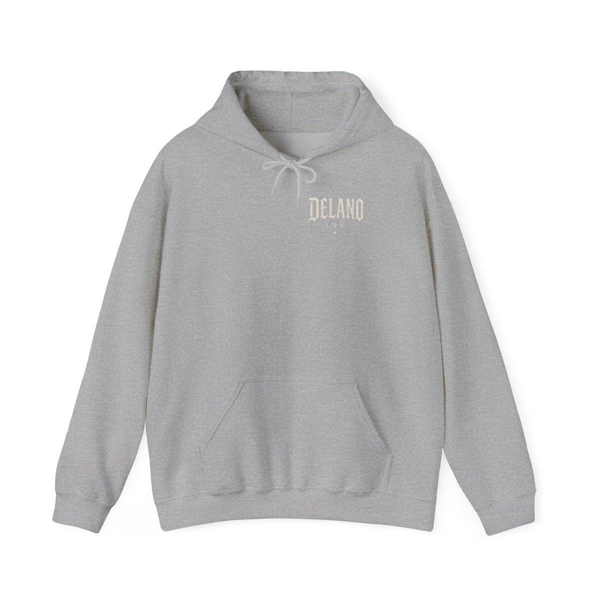 Front of shirt - small Delano Ink logo on the chest