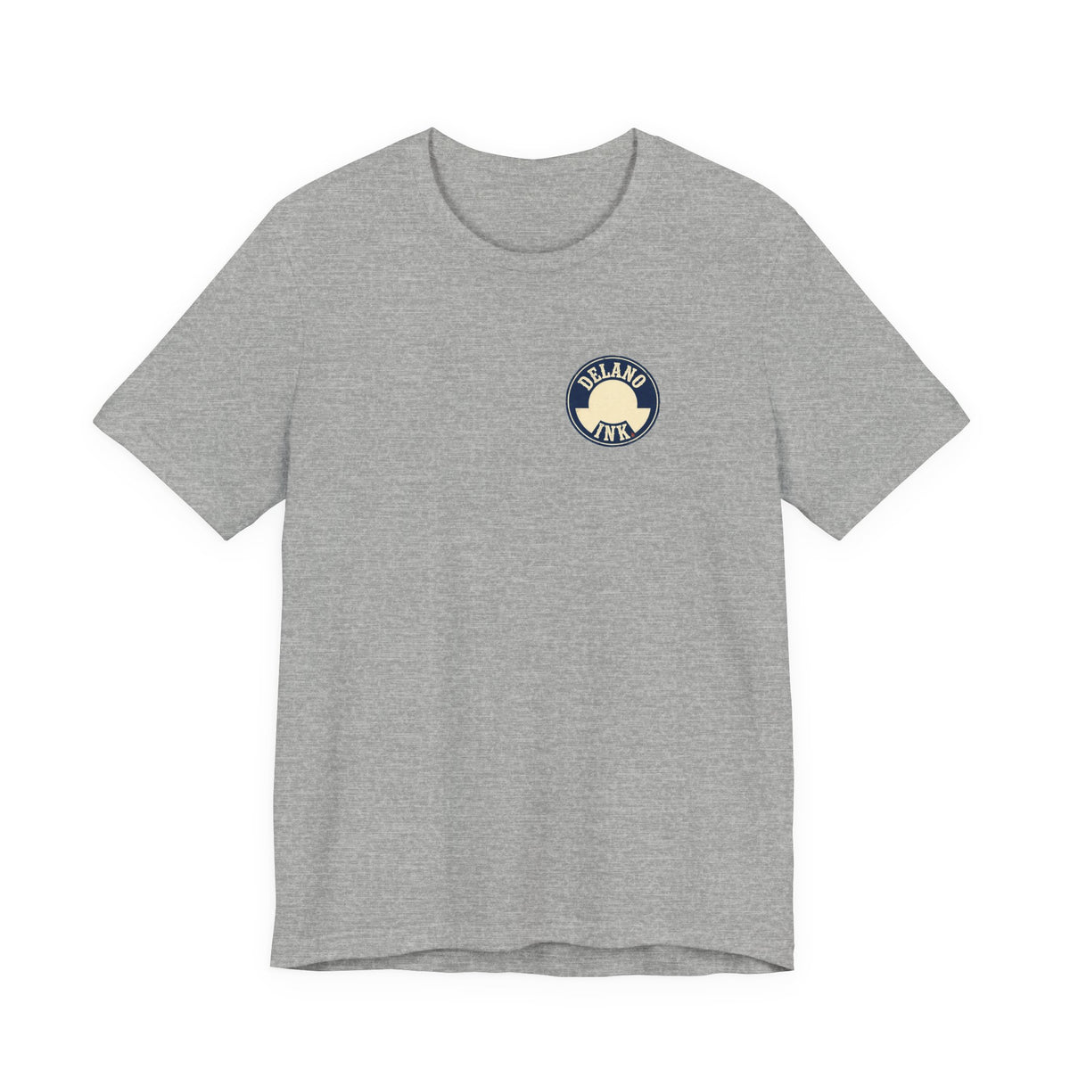 Front of shirt - small Delano Ink logo on the chest
