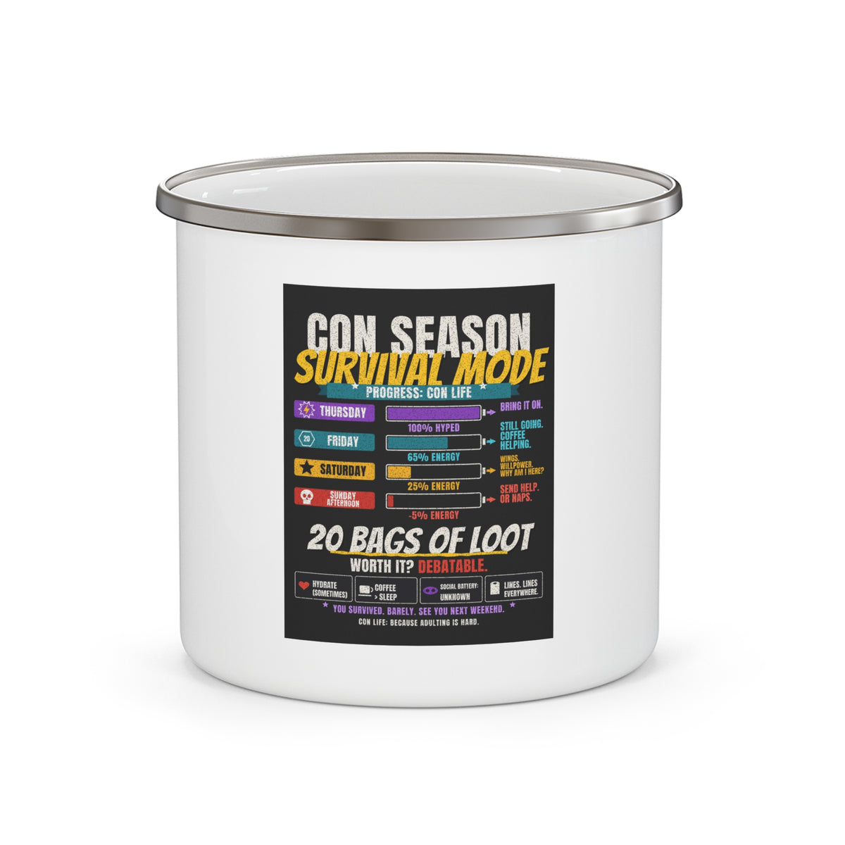 Con Season Survival Mode — Enamel Camp Mug