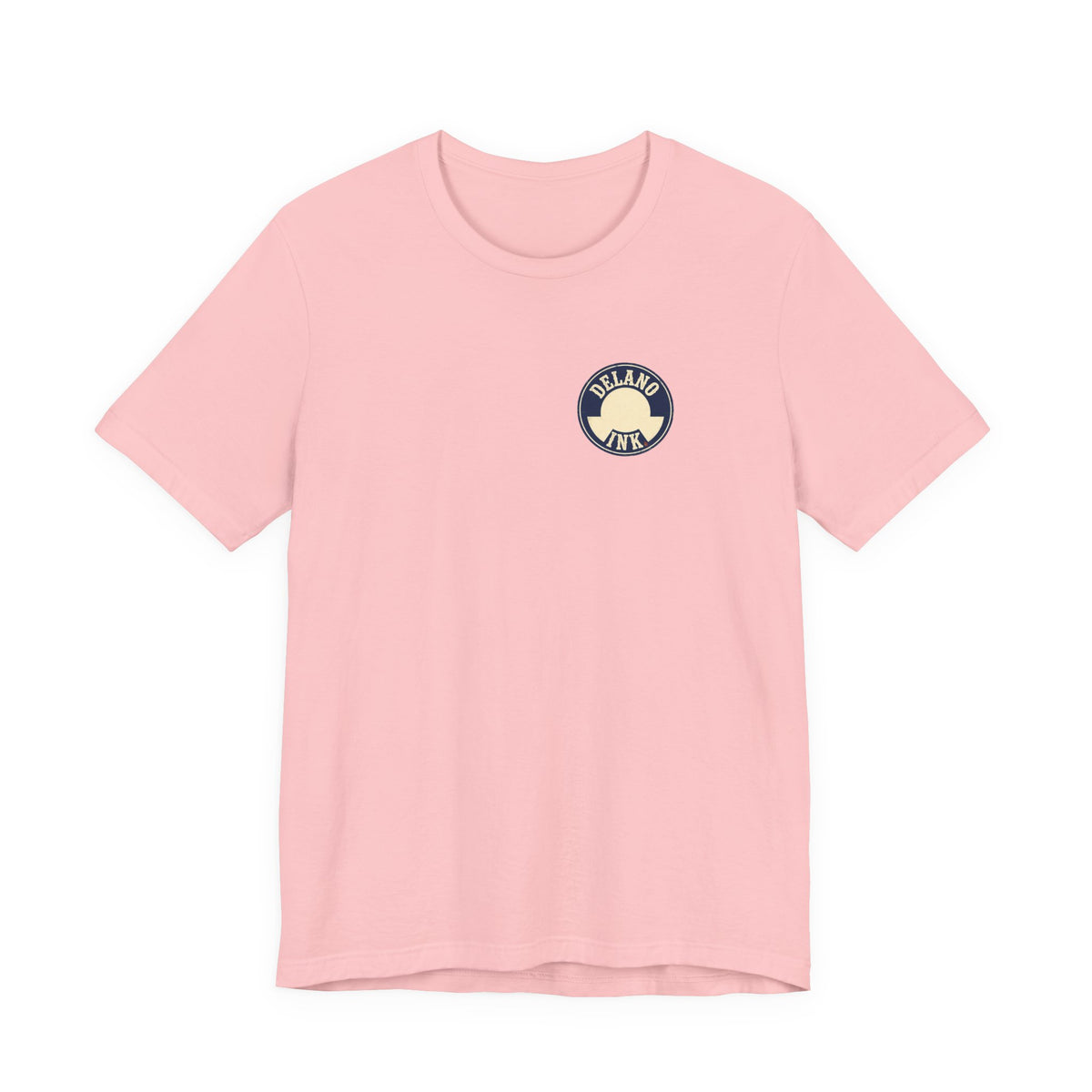 Front of shirt - small Delano Ink logo on the chest
