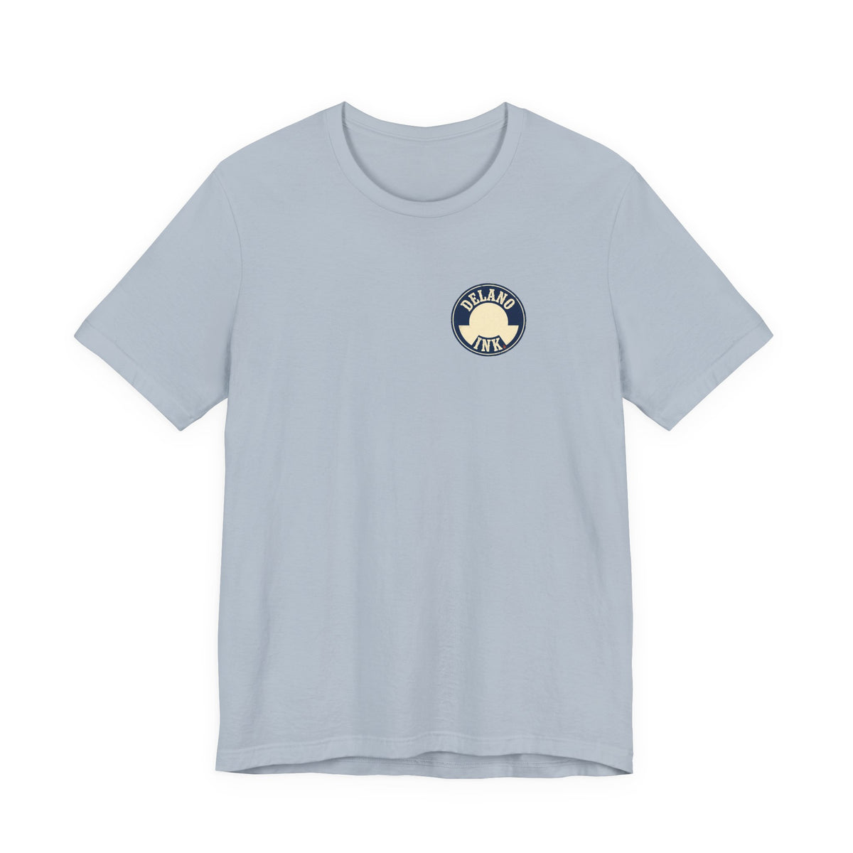 Front of shirt - small Delano Ink logo on the chest
