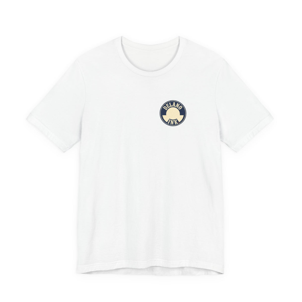 Front of shirt - small Delano Ink logo on the chest