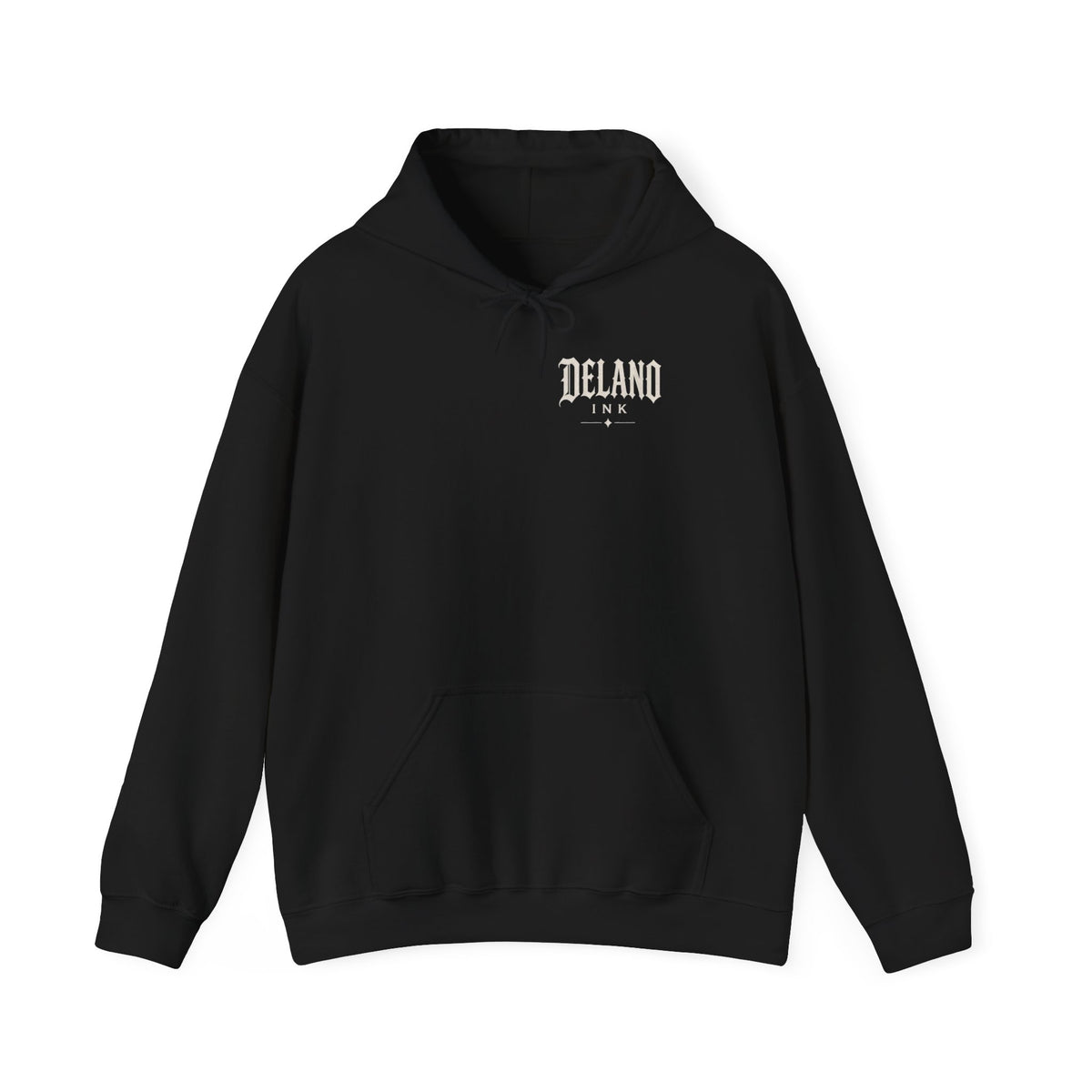 Front of shirt - small Delano Ink logo on the chest