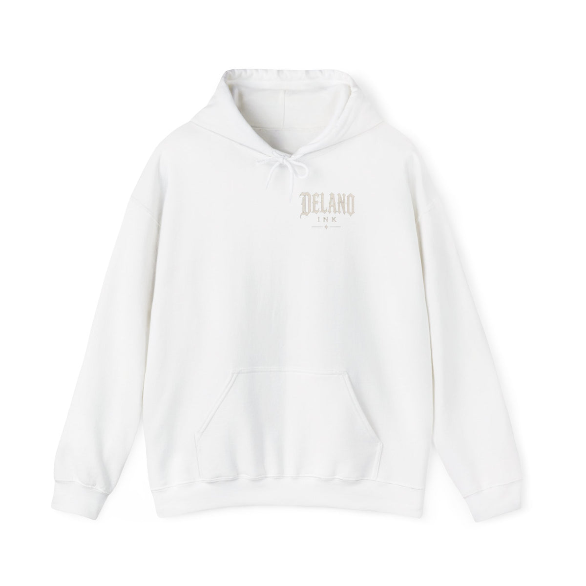 Front of shirt - small Delano Ink logo on the chest