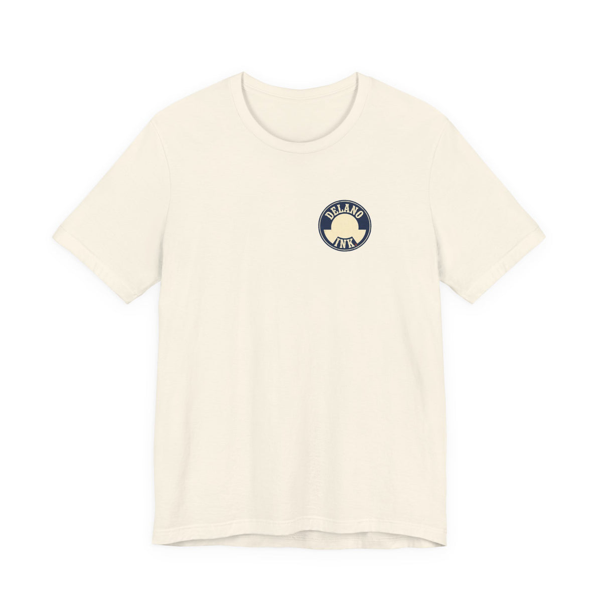 Front of shirt - small Delano Ink logo on the chest