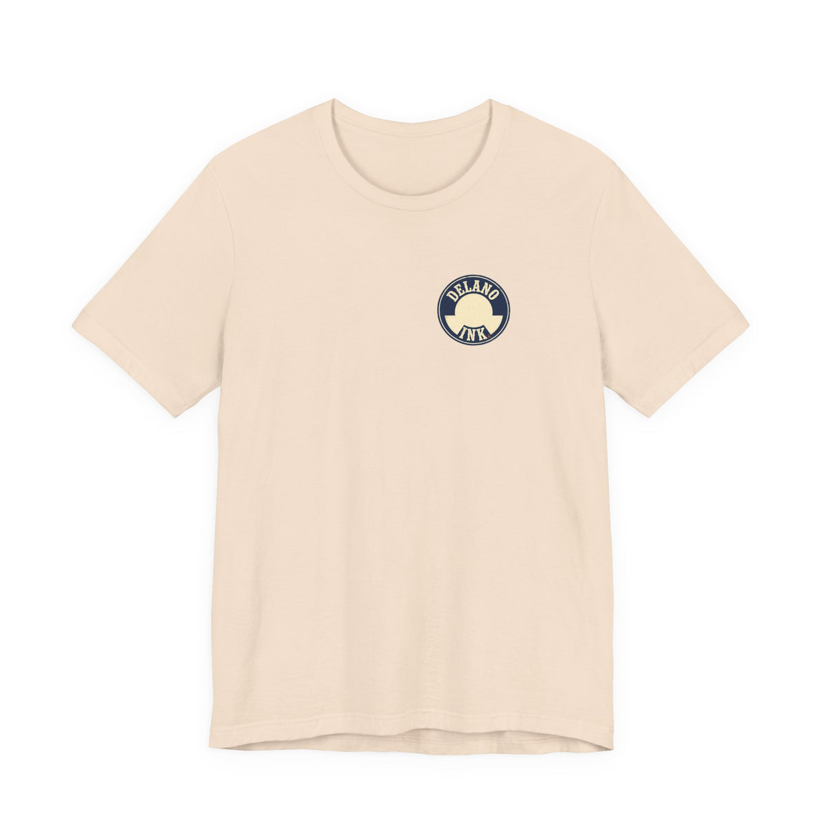 Front of shirt - small Delano Ink logo on the chest