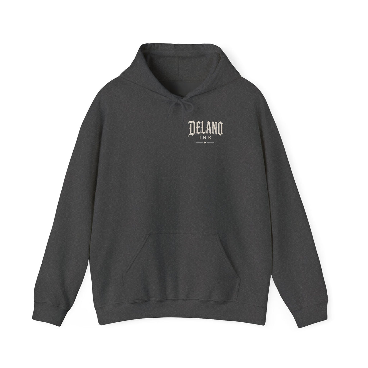 Front of shirt - small Delano Ink logo on the chest